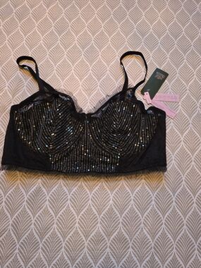 wild fable Black Sequin Longline Bralette